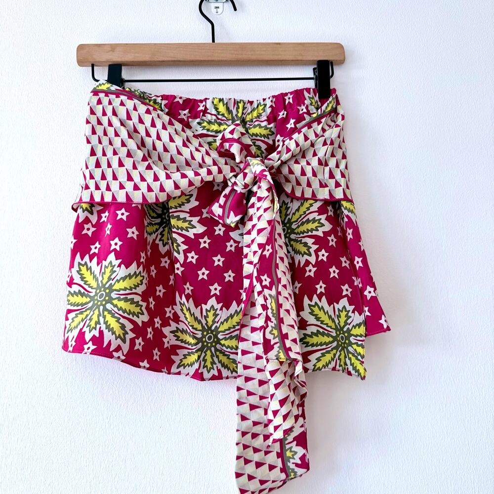 Suno Printed Wrap Mini Skirt – Pink Geometric Floral Print – Size S